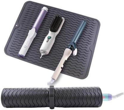 Oversize Silicone Heat Resistant Mat, Heat Mat with Velcro for Curling Iron, Travel Cover Cushion for Curling Irons, Hair Bands and Styling Tools(15.7" X 11.8")