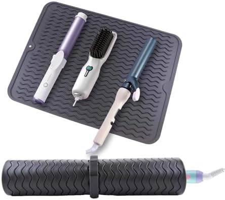 Oversize Silicone Heat Resistant Mat, Heat Mat with Velcro for Curling Iron, Travel Cover Cushion for Curling Irons, Hair Bands and Styling Tools(15.7" X 11.8")