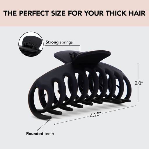 Kitsch Recycled Plastic Large Oversized Matte Hair Clips for Women, Big Claw Clips for Thick Hair, Girls (Black)