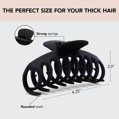 Kitsch Recycled Plastic Large Oversized Matte Hair Clips for Women, Big Claw Clips for Thick Hair, Girls (Black)