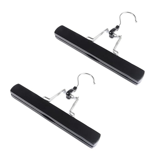 2Pack Wooden Hangers with Clips Hair Hangers Non Slip Skirt Hangers Smooth Finish Solid Wood Jeans/Slack Hanger with 360° Swivel Hook(Hanger Only)