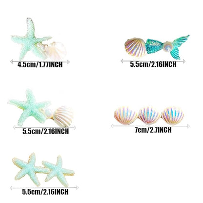 5 Pcs Starfish Seashell Hair Clips Mermaid Costume Pearl Beach Ocean Hair Accessories Women and Girls （Green）