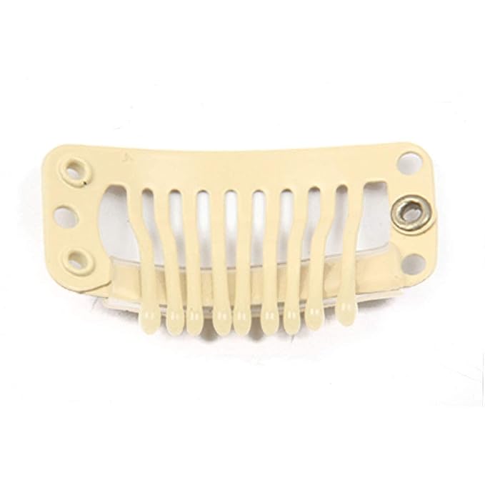 20pcs Metal Snap Clips for Hair Extensions DIY Clip in on Hair Extension Wigs 9 Teeth 32mm 1.2g/pc Black Brown Beige Color (Beige)