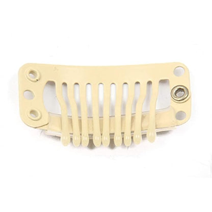 20pcs Metal Snap Clips for Hair Extensions DIY Clip in on Hair Extension Wigs 9 Teeth 32mm 1.2g/pc Black Brown Beige Color (Beige)