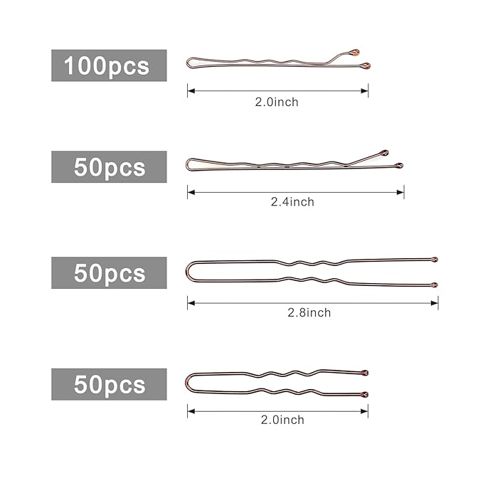 250 Pcs Hair Pins Bobby Pins Brown Hair with Storage Box, Wavy Bobby Pins 2inch 2.4inch, U Shaped Hair Pins 2inch 2.8inch, Suitable for All Hair Types, Hair Clips Hair Pin for Women and Girls