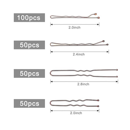 250 Pcs Hair Pins Bobby Pins Brown Hair with Storage Box, Wavy Bobby Pins 2inch 2.4inch, U Shaped Hair Pins 2inch 2.8inch, Suitable for All Hair Types, Hair Clips Hair Pin for Women and Girls