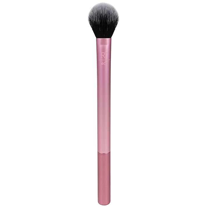Real Techniques Makeup Setting Brush, For Setting Powder, Loose Powder, & Pressed Powder, Face Makeup Brush, 402 Brush, Sheer Coverage For Highlighter, Synthetic & Cruelty-Free Bristles, 1 Count