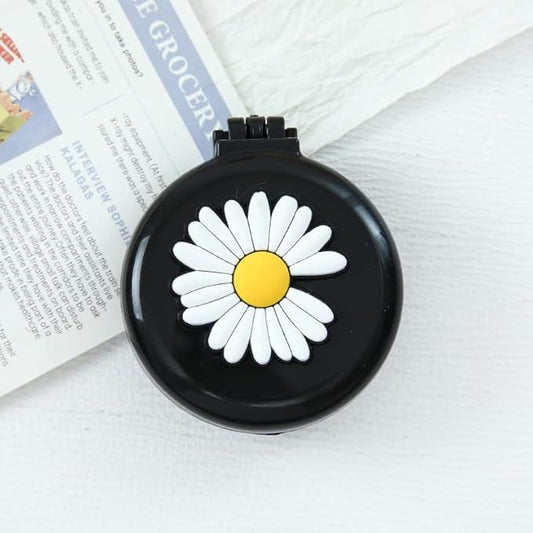 Black Daisy Travel Hair Brush Pocket Comb with Mini Mirror Portable Compact Folding Hair Brushes Round Mini Compact Massage Comb for Girls and Women, Styling Tools and Appliances, Hair Combs (2H989)