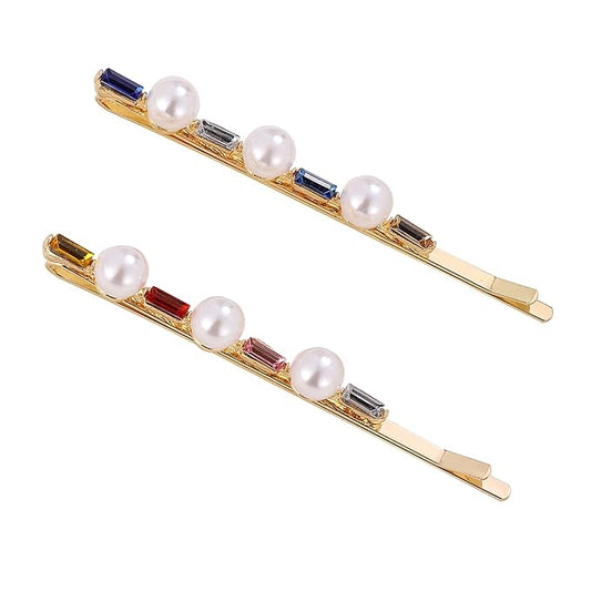 2PCS Rhinestone Hair Pins, Crystal Hair Clips, Handmade Cute Hair Barrettes, Hollow Geometric Hairpins, Elegant Metal Hairpin Hair Accessories Headwear Styling Tools, Gifts for Women Girls (TypeA)