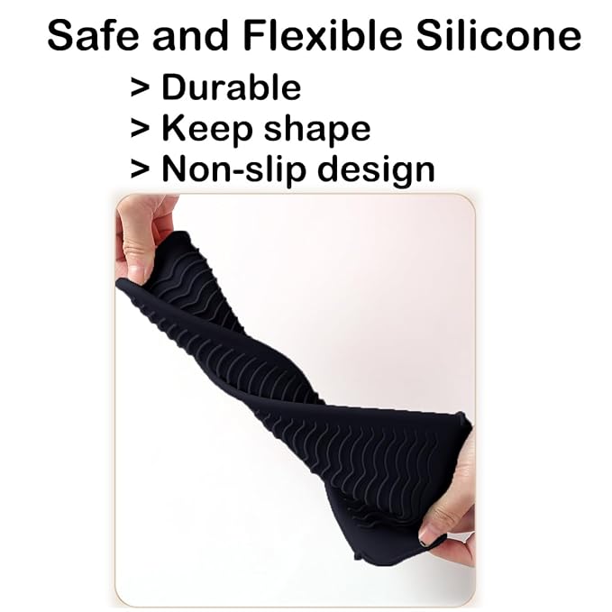 Heat Resistant Silicone Mat with Hanging Hole, Straightener Heat Resistant Travel Mat & Pouch for Curling Iron, Flat Iron and Other Hot Hair Styling Tools, 11 x 5 in, Black