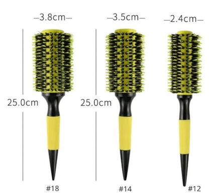 3-in-1 Brazilian Hair Brush Curler/Straightener (#18) for All Hair Types, Yellow and Black, Men, Women, Children
