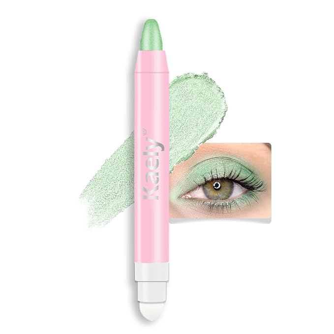 2-in-1 Cream Eyeshadow & Highlighter Stick, Waterproof Greenish Cyan Shimmer Eye Shadow Pencil for Women, Long-Lasting Pigmented Makeup, sombras para ojos 09