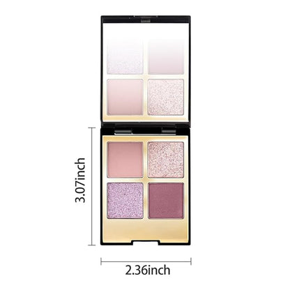 Eyeshadow Quad Makeup Palette – 4 Shades of Nude, Pink, Purple, Champagne Gold Tones, Blendable Matte & Shimmer, Long-Lasting Waterproof, Perfect for Mature & Young Women, with Built-In Mirror 03#