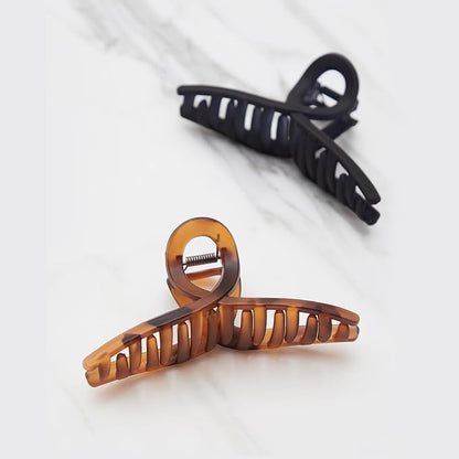 Kitsch Large Hair Clips for Women - Fashionable Loop Hair Claw Clips | Matte Plastic, Easy-Grip | Perfect for Everyday Use & Special Occasions - Tortoise & Black, 2 Pcs