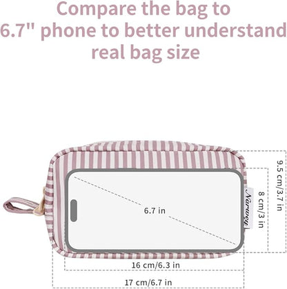 Narwey Small Makeup Bag for Purse Travel Makeup Pouch Mini Cosmetic Bag Zipper Pouch for Women (Dusty Rose Stripe, Small)