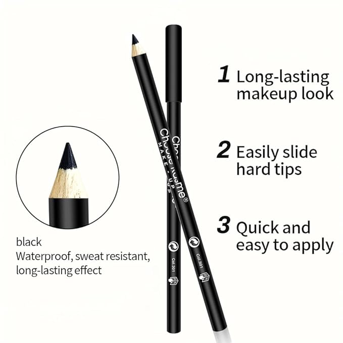 12 Pcs Black Eyeliner Penicls Eyebrow Set for Women, Highly Pigmented, Easy to Color, Long Lasting,Professional Eye Makeup Pencil, Soft & Smooth (12Pcs-Smooth Creamy Black Pencil)