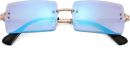 Rectangle Sunglasses for Men/Women Small Rimless Square Shade Eyewear