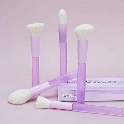 5-Piece Light Purple Face Makeup Brush Set – Soft, Cruelty-Free Synthetic Bristles with Translucent Rubber Handles, Makeup Brushes for Powder, Blush & Contour – Essential Brush Collection