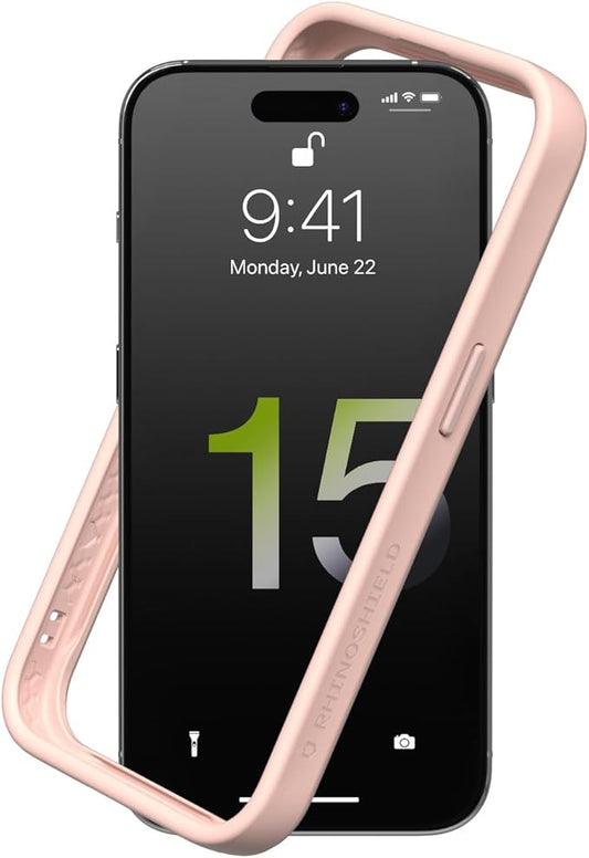 RhinoShield Bumper Case Compatible with [iPhone 15 Pro] | CrashGuard - Shock Absorbent Slim Design Protective Cover 3.5M / 11ft Drop Protection - Blush Pink