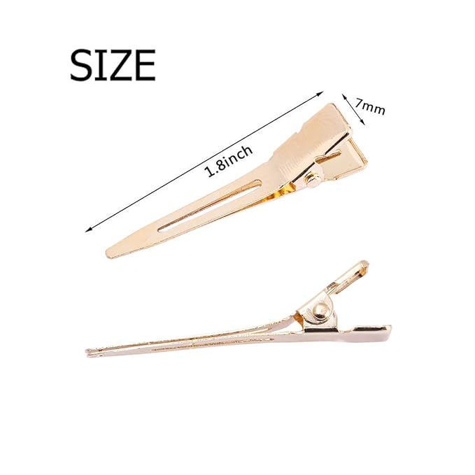 100 Packs golden Alligator Curl Clips, bandenger 1.8 Inch Single Prong Clips Hair Accessories,for Girls and Women,Hair Styling,Hair Coloring, Random Color (golden)