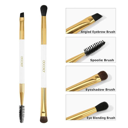 Docolor Duo Eyebrow Brush with Eyeshadow Brushes, 2PCS Professional Angled Eye Brow & Spoolie Brush Premium Synthetic Bristles Perfect for Lining Shaping Brows, Spoolie for Brows/Lashes(White&Golden）