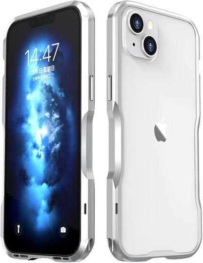 HENGHUI iPhone 14 Aluminum Bumpers Bumper Case Metal Frame Bumper Cover Shock Absorbent Slim Cool Design (Silver)