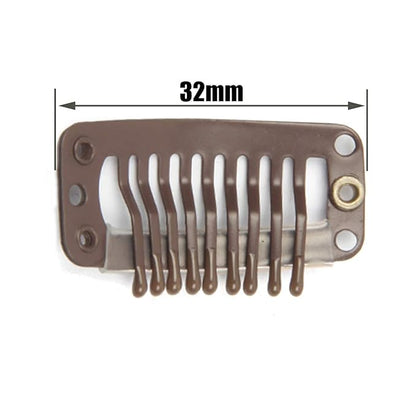 20pcs Metal Snap Clips for Hair Extensions DIY Clip in on Hair Wigs Clip 9 Teeth 32mm 1.2g/pc Dark Brown Color (Brown - Dark Brown)