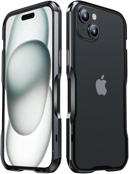 HENGHUI Aluminum Bumpers for iPhone 15 Plus Bumper Case with Strap Hole Metal Frame Bumper Cover Shock Absorbent Slim Cool Design (Black)