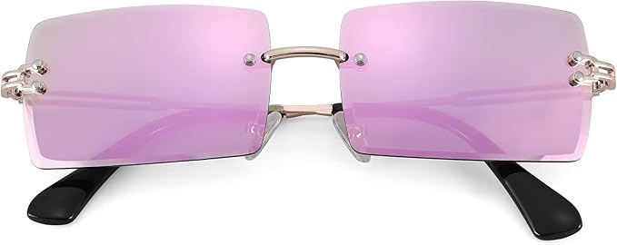 Rectangle Sunglasses for Men/Women Small Rimless Square Shade Eyewear