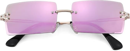 Rectangle Sunglasses for Men/Women Small Rimless Square Shade Eyewear