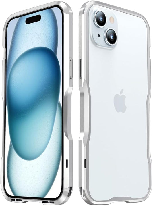 HENGHUI Aluminum Bumpers for iPhone 15 Bumper Case with Strap Hole Metal Frame Bumper Cover Shock Absorbent Slim Cool Design (Silver)