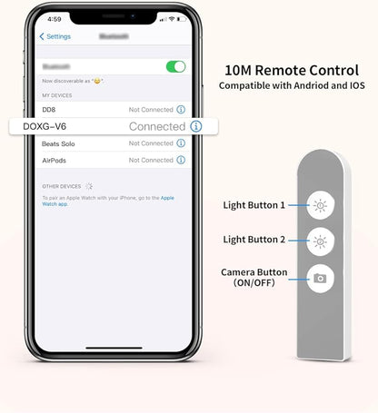 Viozon Extendable Selfie Stand 360° Rotation with Phone Holder, Rechargeable Wireless Foldable 7 Brightness LED Light for Live Streaming/YouTube/Tiktok/Video Recording/Photography/Reading (V6W)