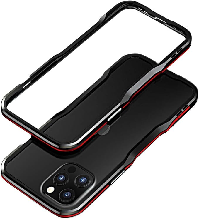 HENGHUI Aluminum Bumpers Compatible with iPhone 12 Pro/iPhone 12 6.1-INCH Bumper Case Metal Frame Bumper Cover Shock Absorbent Slim Cool Design (iPhone12/iPhone12Pro, Black+Red)