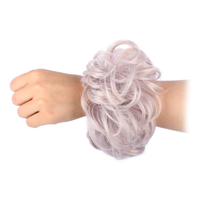 MORICA 1PCS Messy Hair Bun Hair Scrunchies Extension Curly Wavy Messy Bun Hair Synthetic Chignon Hairpieces for Women (T4503# (Silver Grey))
