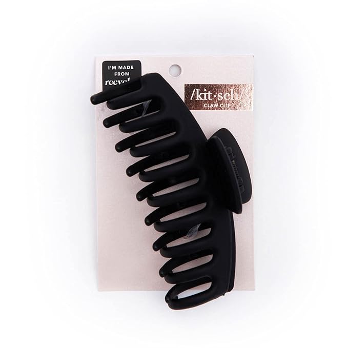 Kitsch Recycled Plastic Large Oversized Matte Hair Clips for Women, Big Claw Clips for Thick Hair, Girls (Black)