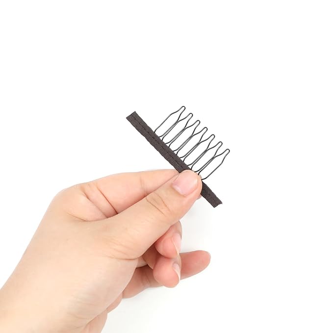 100 Pieces Wig Combs Wig Clips Wig Combs to Secure Wig 7-teeth Wig Accessories Tools For Making Wig Caps Wig Comb (Brown,100 Pcs)
