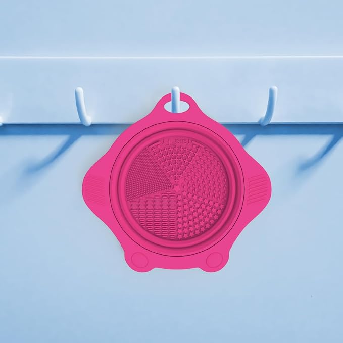 Foldable Silicone Makeup Brush Cleaner Pad Bowl, YalsFTY Portable Mat Scrubber Cleaning Tool for Makeup Brushes (Rose)