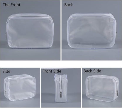 6 Pack Clear Toiletry Carry Pouch with Zipper Portable Plastic Waterproof Cosmetic Bag TSA Approved for Vacation Travel Bathroom and Organizing (White, Large)