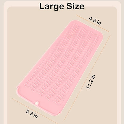 2 Heat Resistant Silicone Mat with Hanging Hole, Straightener Heat Resistant Travel Mat & Pouch for Curling Iron, Flat Iron and Other Hot Hair Styling Tools, 11 x 5 in, Pink+Gray