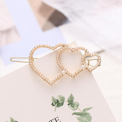 6PCS Pearl Heart Hair Clip, Hollow Boho Hair Barrette Non-Slip Metal Hairpin Valentines Wedding Prom Decorative for Women Girls Elegant Styling Hair Accessories