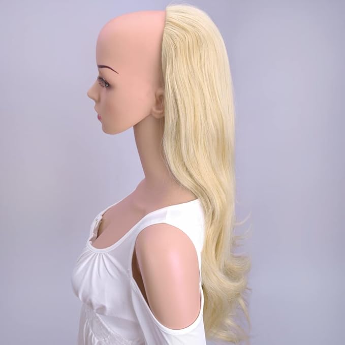 24 Inch Blond Wavy 3/4 Half Wig Long lightest Synthetic Hair Extensions Capless Wigs Hair Clips Extension For Women 210g（24“ #4）