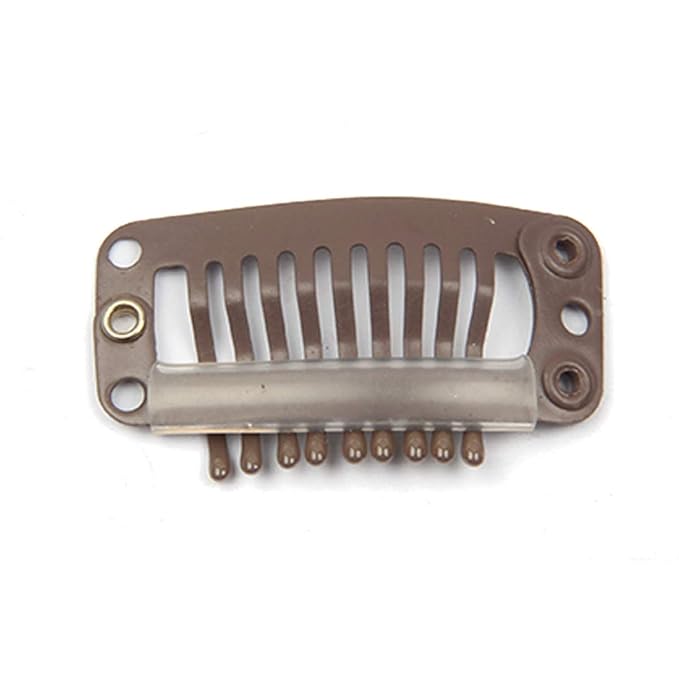 30pcs Stainless Steel Snap Wig Clips for Hair Extensions, Toupee Combs - 9-teeth, 32mm, 1.2g/pc (Dark Brown)