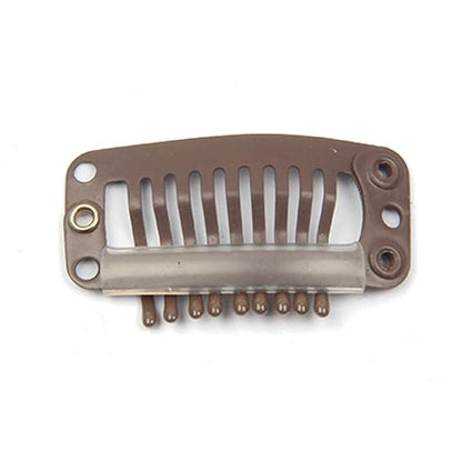 30pcs Stainless Steel Snap Wig Clips for Hair Extensions, Toupee Combs - 9-teeth, 32mm, 1.2g/pc (Dark Brown)