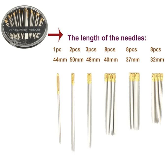 30pcs Hair Extension Clips U-Shape Stainless Steel Snap Clips for Wigs and Hair Extensions and Hairpieces, 30 Assorted Sewing Needles and 2 Rolls Thread (Dark Brown)