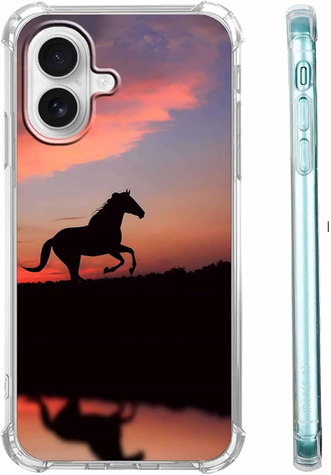Case for iPhone 16 with Horse Design,Aesthetic Cute Wild World Pattern for Girls Boys,Soft TPU Bumper Phone Cover(16,Horse)
