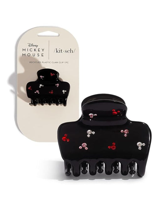 Kitsch Mickey/Minnie Recycled Plastic Rhinestone Puffy Claw Clips, Hair Clips for Women Girls, Hair Claw Clips for Thick Hair, Claw Hair Clips for Thin Hair, 1 Piece (Black)