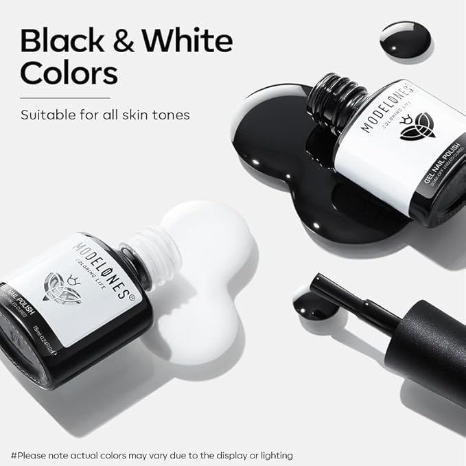 modelones Gel Nail Polish Set, 2 Pcs 15 ML Black and White Gel Polish White Black Nail Polish Soak Off LED Pastel Summer Polish Nails Art Manicure Home DIY Gift For Women Girl