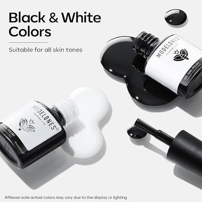 modelones Gel Nail Polish Set, 2 Pcs 15 ML Black and White Gel Polish White Black Nail Polish Soak Off LED Pastel Summer Polish Nails Art Manicure Home DIY Gift For Women Girl