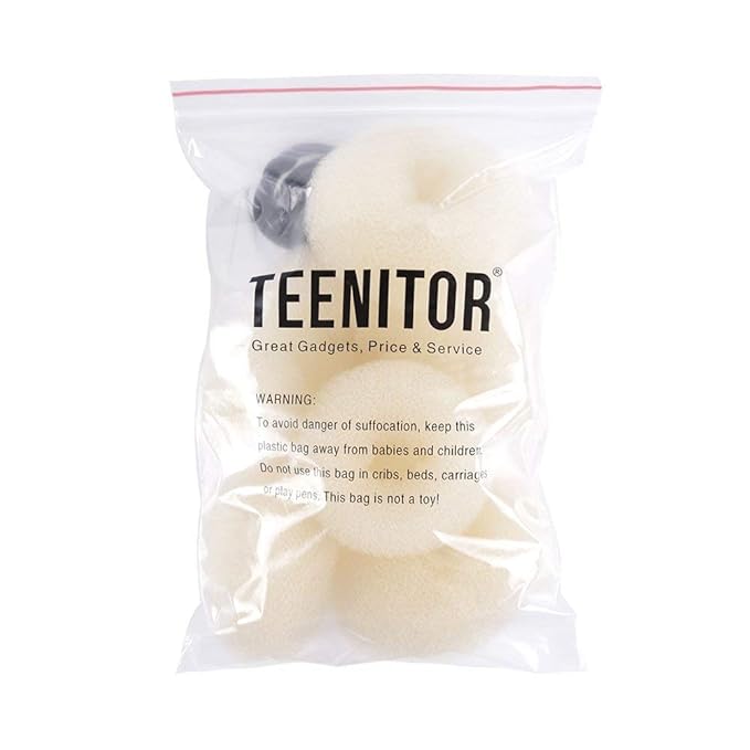 Teenitor Donut Bun Maker Set - Hair Bun Ring with 5 Bands, 20 Bobby Pins & 7 Chignons (2 Small, 2 Medium, 1 Large, 1 Extra-Large) for Hairstyles in Beige