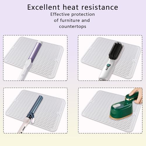 Oversize Silicone Heat Resistant Mat, Heat Mat with Velcro for Curling Iron, Travel Cover Cushion for Curling Irons, Hair Bands and Styling Tools(15.7" X 11.8")